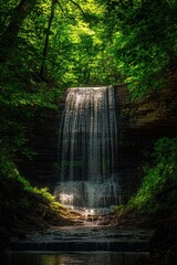 A small waterfall in the middle of a forest