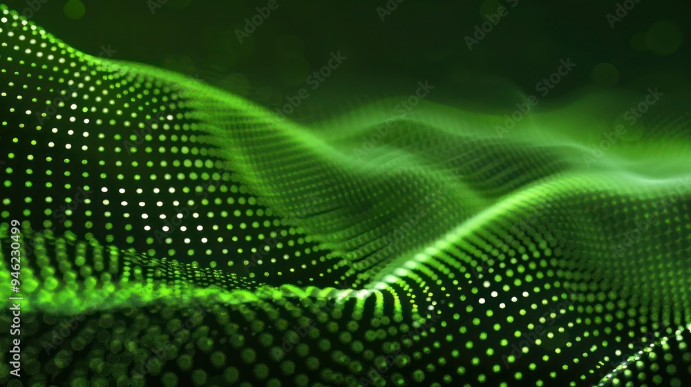 Poster abstract dot green wave pattern screen gradient background, technology and science concept