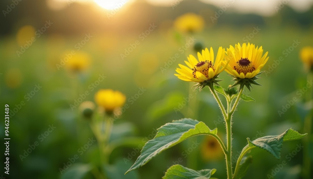 Wall mural  Sunlit field of vibrant yellow flowers