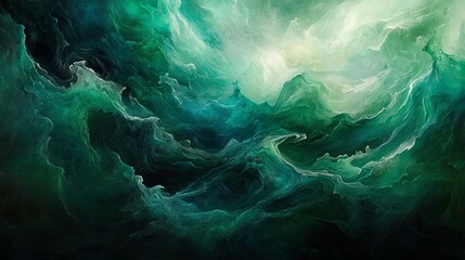 Abstract Green Swirling Liquid Painting