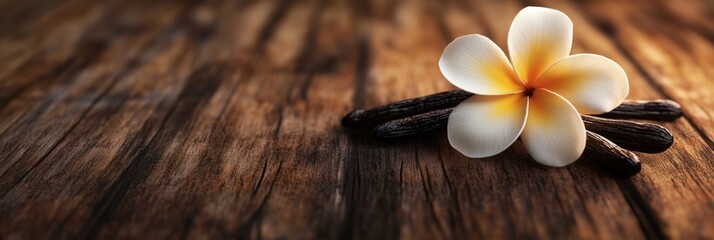 A vanilla flower, the fruit of the vanilla orchid, is shown here.