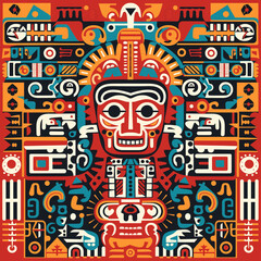 Obraz premium Aztec-inspired colorful tribal design, intricate cultural pattern