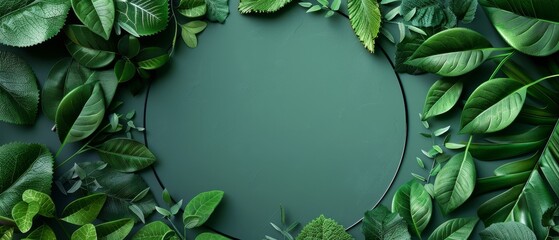 Fototapeta premium Round green flat design, top view, organic theme, 3D render, Monochromatic Color Scheme