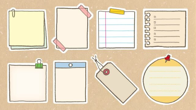 Hand drawn note paper set on alpha channel