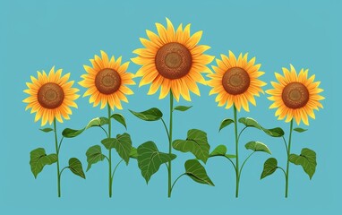 Obraz premium Sunflowers flat design, front view, floral theme, animation, Complementary Color Scheme