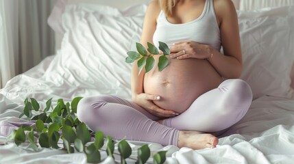 The pregnant woman sitting