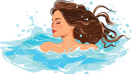 Beautiful Brunette Girl Swimming in Pool