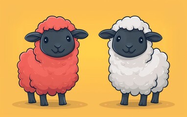 Fototapeta premium Sheep flat design front view pastoral theme cartoon drawing Splitcomplementary color scheme