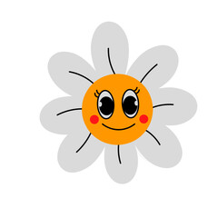 Obraz premium Daisy petal illustration with a cheerful smile, funky Doodle clipart