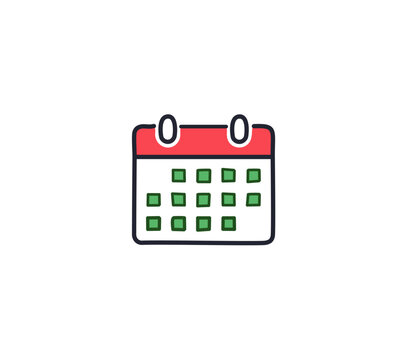 Minimalistic Calendar Icon with Red Header and Green Date Squares on a White Background Representing a Simplified Monthly Planner