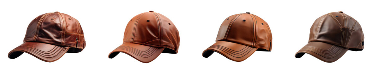 Fototapeta premium Set, collection of Mens Leather Cap isolated on transparent background.
