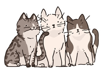 Png three cute cats doodle sticker, transparent background