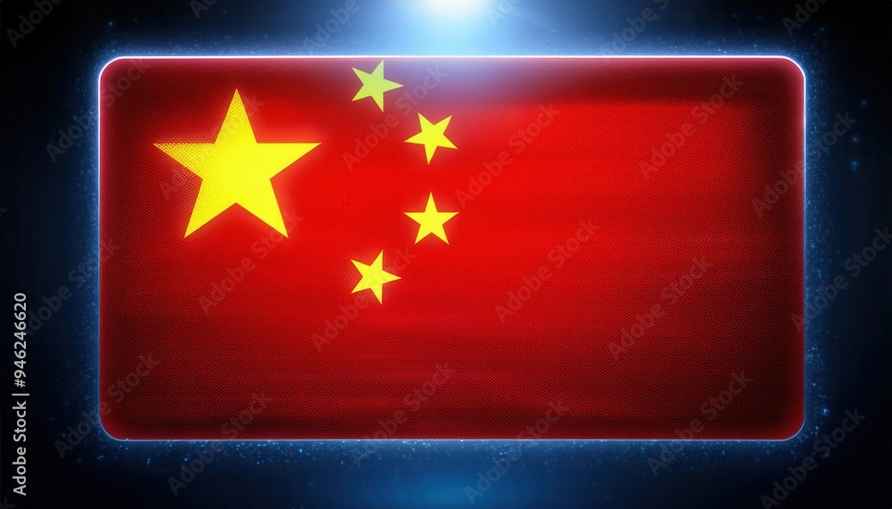 Poster a digitally rendered image of the chinese flag with a glowing frame.