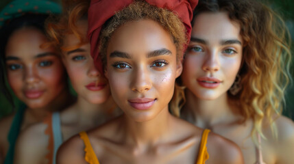 Fototapeta premium group of girls girls rights of girls day of girls of beauty and independence fashion fashion studio photo shoot, multinational of different ethical affiliations 