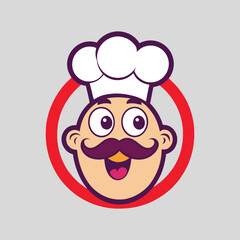 Playful vector design featuring a chef’s face in the word 'Food,' perfect for culinary branding.