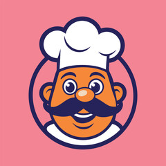 Playful vector design featuring a chef’s face in the word 'Food,' perfect for culinary branding.