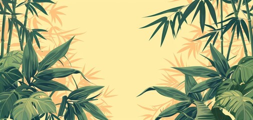 Naklejka premium Bamboo leaf flat design, front view, natural theme, animation, Complementary Color Scheme