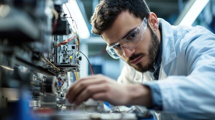 A technician repairing a complex piece of equipment with precision, demonstrating technical ability.