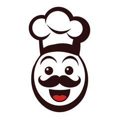 Playful vector design featuring a chef’s face in the word 'Food,' perfect for culinary branding.