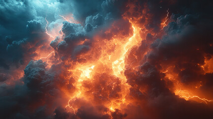 Fototapeta premium A stormy sky with multiple cloud to ground lightning strikes 