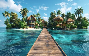 Islands flat design, front view, travel theme, 3D render,