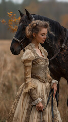 Naklejka premium photo shoot of a girl with a horse