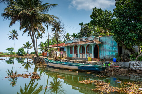 Buildings on the backwaters of Kerala in India