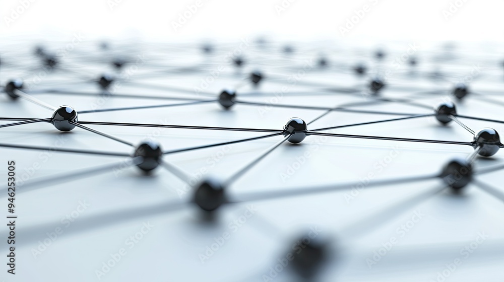 Poster 3d network connections in an abstract web, dynamic design, room for copy