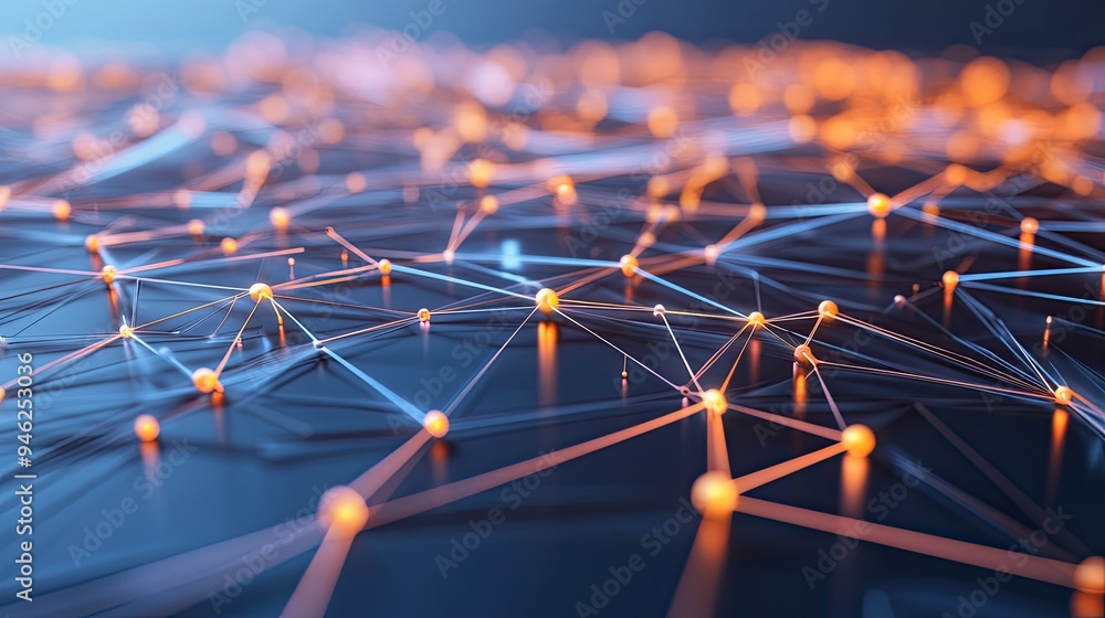 Poster 3d network connections in an abstract web, dynamic design, room for copy