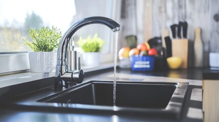 A clean water faucet in a kitchen symbolizing water supply services in urban households