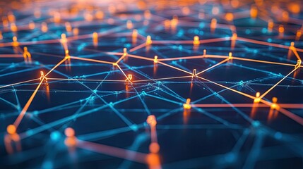 Obraz premium 3D network nodes with connecting lines, abstract technology concept, no people, space for text