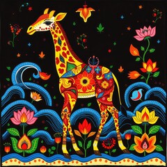 Pattern with giraffe, Abstract painting, Animale pattern, flower ornament pattern.seamless pattern with giraffe and flowers