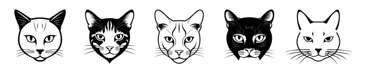 Set of cat face line art.