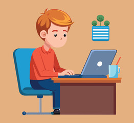 Young man working from home office using laptop computer