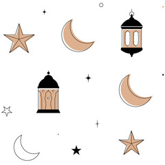 Aesthetic png Ramadan pattern, flat earth tone design, transparent background