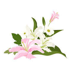 Wedding flower png arrangement clipart, daisy and lily on transparent background