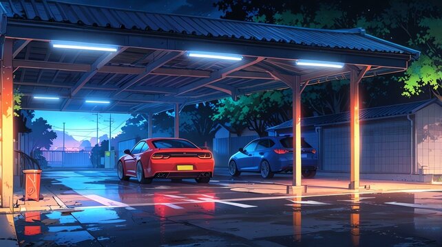 anime carport anime background retro neon theme