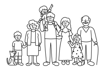PNG Big family line art sticker, transparent background
