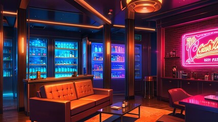 anime cigar room anime background retro neon theme
