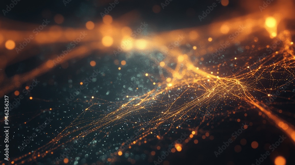 Fototapete abstract network web with digital nodes, glowing lines, ample space for text