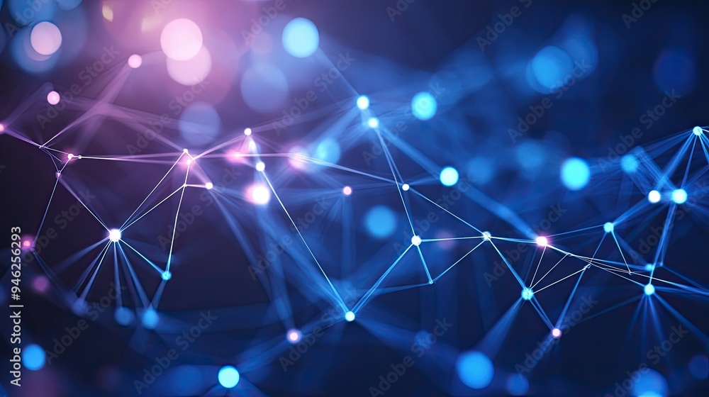 Fototapete abstract network with glowing digital nodes, clear and open, space for text