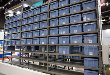 Vertical storage ergonomic solution. Automated storage and retrieval system. Modern industrial...