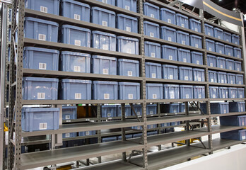 Vertical storage ergonomic solution. Automated storage and retrieval system. Modern industrial...