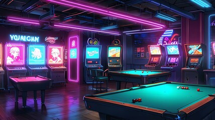 anime game room anime background retro neon theme