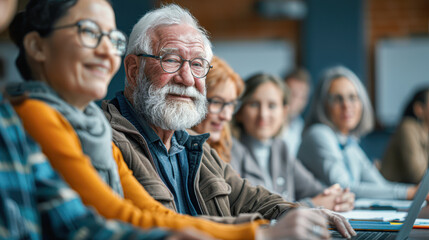 A group of people, including a man with glasses