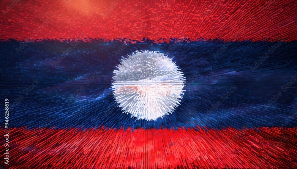 Poster abstract artistic rendition of the laotian flag with textured brushstrokes.