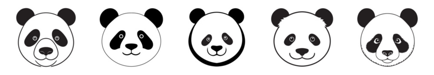 Fototapeta premium Set of Giant panda face line art.