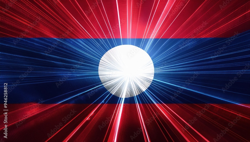 Poster abstract background with the laotian flag, featuring a burst of light emanating from the center.