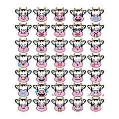 Obraz premium Cow emoji set, Cow stickers, faces, vector style for Print on T-Shirts, Posters, Creating Logos, patterns, web designs and Social Media