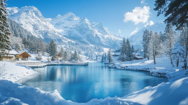 Winter beauty of Blue Lake, Kandersteg.